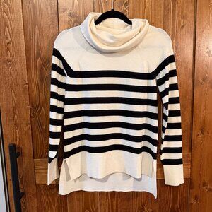 🖤 Black & White Striped Cowl‑Neck Sweater – Size Small/Medium